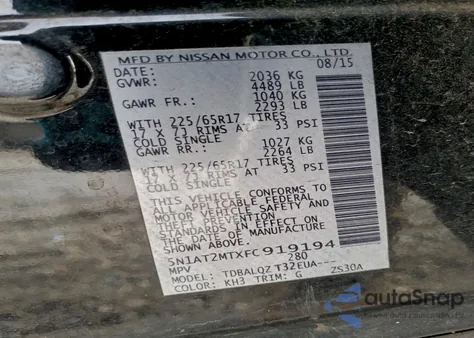 2015 Nissan Rogue S z USA, uszkodzony, nr VIN 5N1AT2MTXFC919194